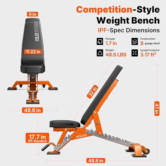 YOLEO Commercial Adjustable Weight Bench 2315LB ASTM Certified – 80% Pre-Assembled Heavy Duty Workout Bench for Home Gym