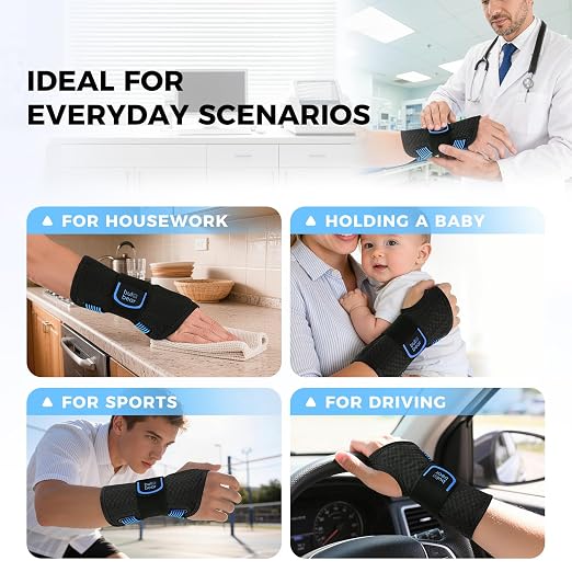 Carpal Tunnel Wrist Brace with Removable Splints, Breathable Wrist Support for Men & Women, Night & Work Support, Pain Relief, Tendonitis, Sprain, Rigid Hand Brace for Arthritis, Left Hand (S/M, Black/Blue)