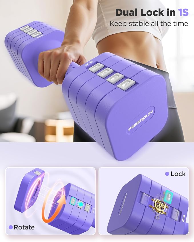 FEIERDUN DB3 5-in-1 Adjustable Dumbbell Set, 6LB/10LB Pair Adjustable Weights for Women at Home, Dual Locking Stable Hand Weights with TPU Soft Handle, Home Gym, Rehab, Pilates, Yoga, Strength Training