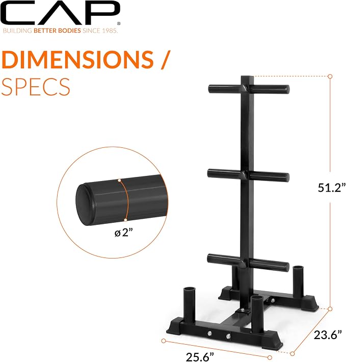CAP Olympic Bumper Plate Tree Rack with Barbell Holders, Heavy-Duty Weight Plate Storage Rack for Home Gym, Steel Olympic Plate Organizer Stand, Multiple Color & Size Options