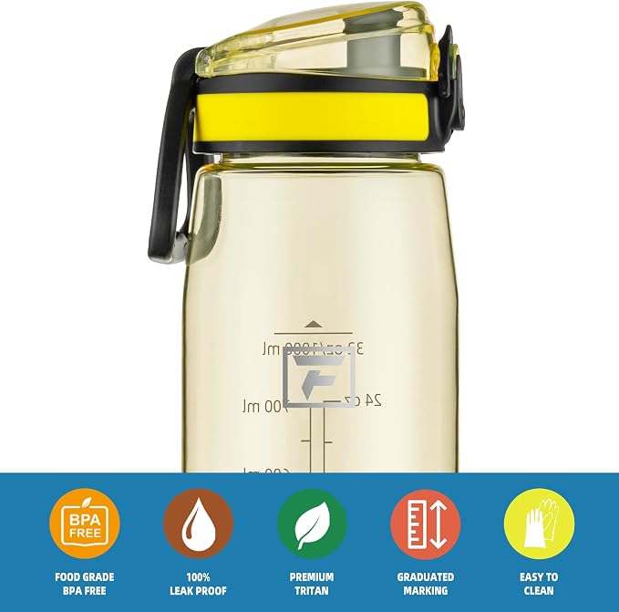 Fanhaw 32 oz Clear Plastic Water Bottle, BPA Free Leakproof Tritan Sports Water Bottle with Chug Lid, Wide Mouth Reusable Bottle for Gym, Travel, School & Office (Imperial Yellow)
