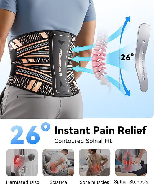Ultra Breathable Back Brace for Lower Back Pain Relief,[Medical Grade & Copper Infused] Lumbar Support Belt with Bionic Support System,Back Support Brace for Sciatica,Herniated Disc,Men&Women,Chest Brace(Large)