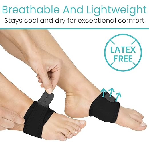 Vive Foot Arch Support Brace (Pair) - Wrap Corrector for Flat Feet, Plantar | Fasciitis, Pain Relief, Fallen Arches - Compression Sleeve Strap, Gel Bands Inserts for Women & Men - Wear Under Socks