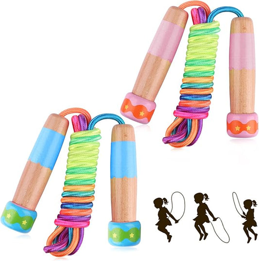 Jump Rope for Kids, Lorvain Adjustable Skipping Rope | Kids Jump Ropes with Wooden Handle for Girls Boys, Weighted Jumping Ropes for Fitness Workout Exercise Outdoor Fun Activity
