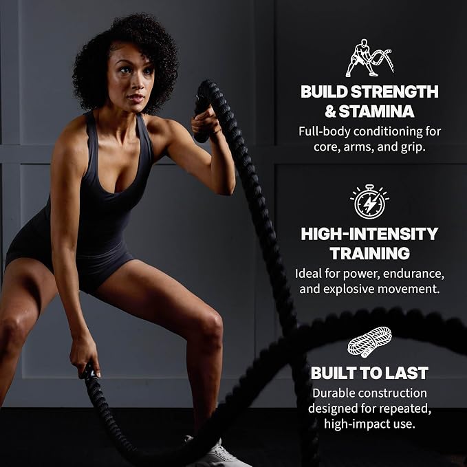 SPRI Battle Rope, Weighted Exercise Rope, Strength | Battle Rope for Strength, HIIT Conditioning & Endurance Training | Heavy-Duty Nylon | Home Gym & Commercial Use