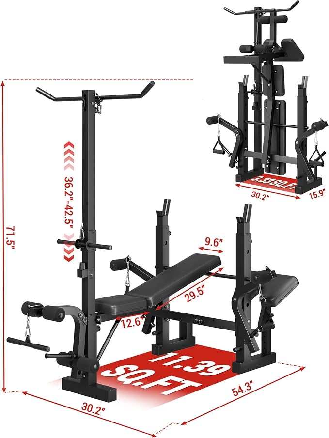 8-in-1 Weight Bench Set for Home Gym, Foldable Workout Benchs | With Preacher Curl Pad, LAT Pulldown and Leg Extension Leg Curl, Bench Press for Full Body Exercise