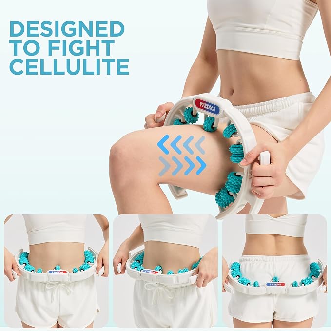 Cellulite Massage Tool, Anti-Cellulite Roller- Lymphatic Drainage Massager - Muscle Roller, Deep Fascia Massage, Dimpled Skin Removal, Legs/Thighs/Buttocks (15 Wheel - Cyan)