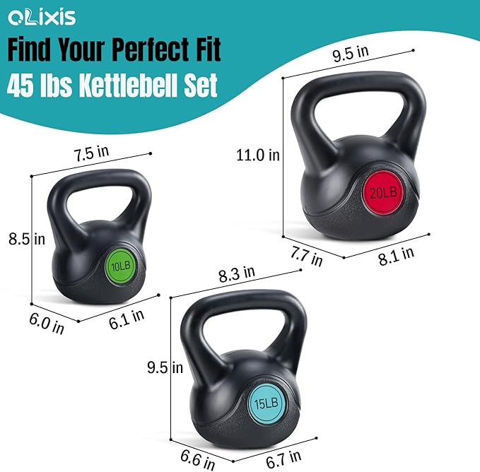 OLIXIS Hard Kettlebell Sets Strength Training KettleBells Weight Set | Coated Concrete Kettlebells, Wide Handle & Bottom, Weight Workout Exercise Equipment for Home Gym Outdoor