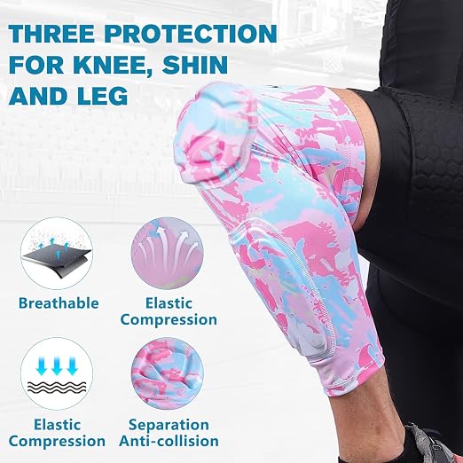 Padded Knee Calf Pads Compression Leg Sleeve Thigh Protector Gear Shin Brace for Football Basketball Volleyball Soccer Baseball for Adult (1 Pair)