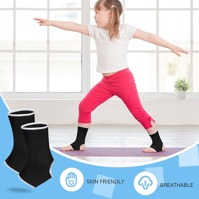 Haysandy 4 Pieces/ 2 Pair Kids Ankle Support Brace Elastic Kids Compression Socks Knitted Ankle Sleeve for Jogging Running Fitness(Black,10-15 Years)