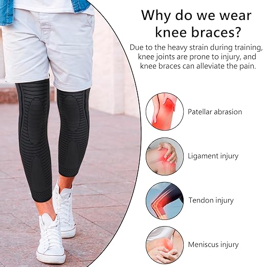 Full Leg Compression Sleeves 2 Pack anti Sliping Ventilation Long Knee Support with Wraps for Men and Women Long Knee Compression Sleeve for ACJ, PCL, Meniscus Tear, Arthritis (S, Black)