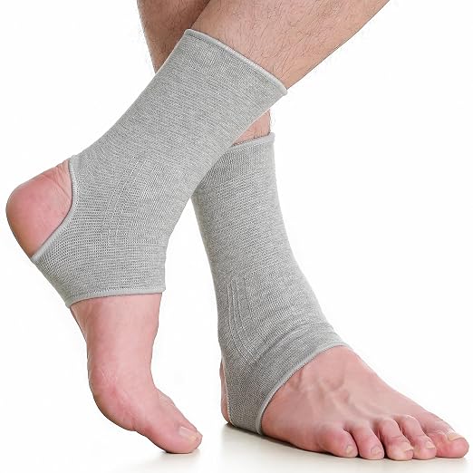 NeoTech Care Ankle Support Sleeve - Open Heel, Light, Elastic & Breathable Knitted Fabric - Medium Compression - For Men, Women, Kids - Right or Left Foot (Gray Color, Size M, 1 Pair)