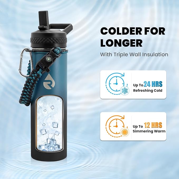 RAYMYLO Insulated Water Bottle 20 oz, Triple Wall Vacuum Stainless Steel | (Cold for 24Hrs, Hot for 12Hrs), Leak Proof & Non-BPA, Modern Water Bottle Jug for School with Straw Spout Lids