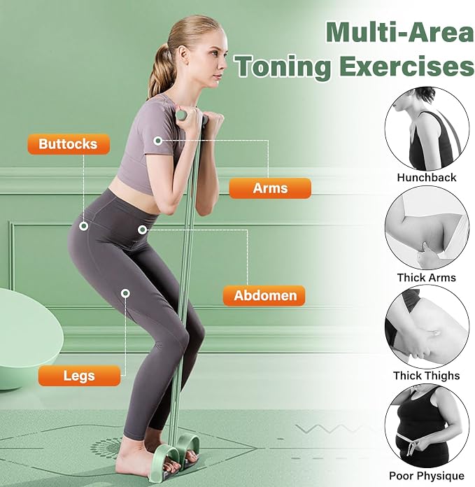 Pedal Resistance Bands with Handle, 6-Tubes Elastic Exercise Bands, Natural Rubber Resistance Bands, Multifunction Exercise Equipment for Abdomen, Waist, Arm, Leg, Pink