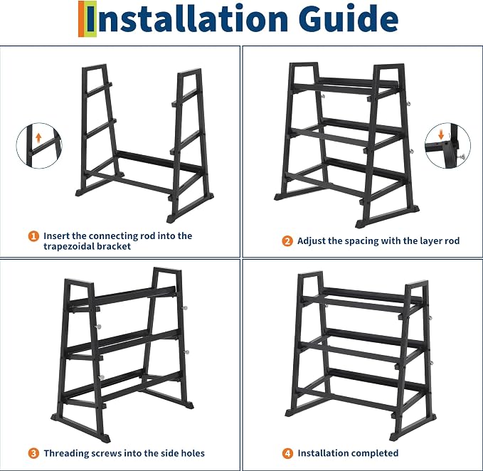 3-Tiers Dumbbell Rack, 1300LB Capacity Adjustable Weight Rack for Home Gym, H-Frame & Trapezoidal-Frame Weight Stand for Dumbells, Kettlebells, Barbells, Weight Plates