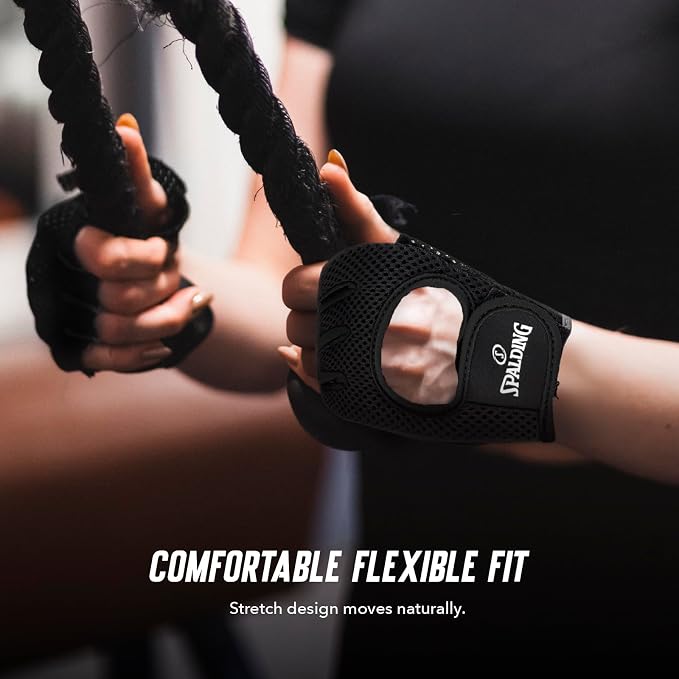Spalding - Gym Gloves, Mesh Workout Gloves with Foam Padded Palm for Grip, Lightweight & Breathable, One Size Fitness Training Gloves for Weightlifting Exercise