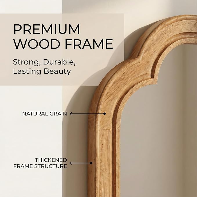 Wood Bathroom Mirror for Wall, 30 x 20 Inch Decorative Wall Mirror with Rustic Wooden Frame for Living Room, Vanity, Bedroom, Entryway, Farmhouse
