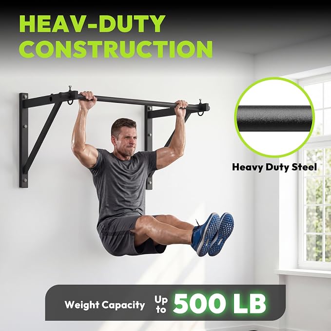 HANDBODE Wall Mounted Pull Up Bar for Doorway, 52''/36'' Chin Up Bar | 500 lb Capacity, Thickened Steel Construction, Joist Mounted