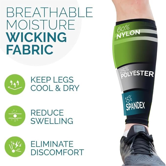 Run Forever Calf Compression Sleeve for Men & Women, 20-30mmHg Compression | Leg Sleeve for Shin Splints, Varicose Veins, Swelling & Pain Relief | Footless socks for Running, Cycling & Travel