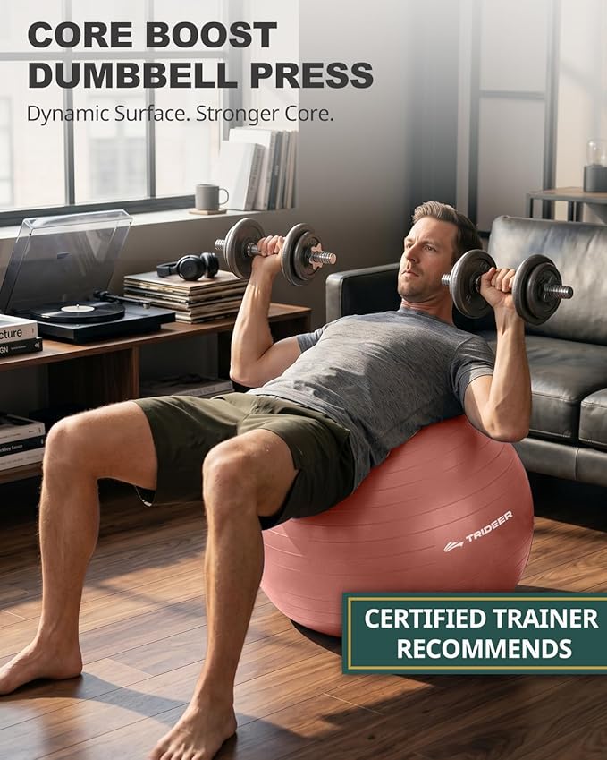 Trideer Yoga Ball for Exercise, Pilates, Core & Balance Training, Stability Ball for Pregnancy & Birthing Prep, Physical Therapy, Daily Stretching, Office Chair for Active Sitting, Quick Pump Included