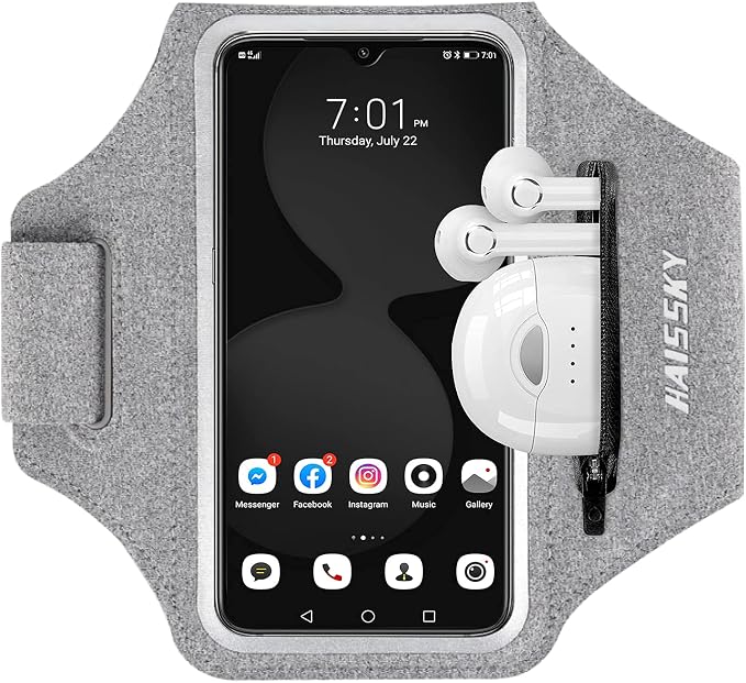 Running Armband with Earphone Pouch Fits Phones up to 6.9" | Cell Phone Armband for iPhone, Water Resistant & Breathable Sports Phone Holder & Zipper Pocket Car Key Holder for Jogging