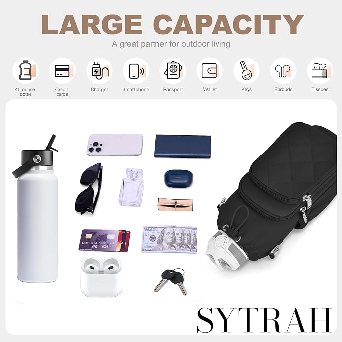 Water Bottle Bag Crossbody，Insulated Holder Purse