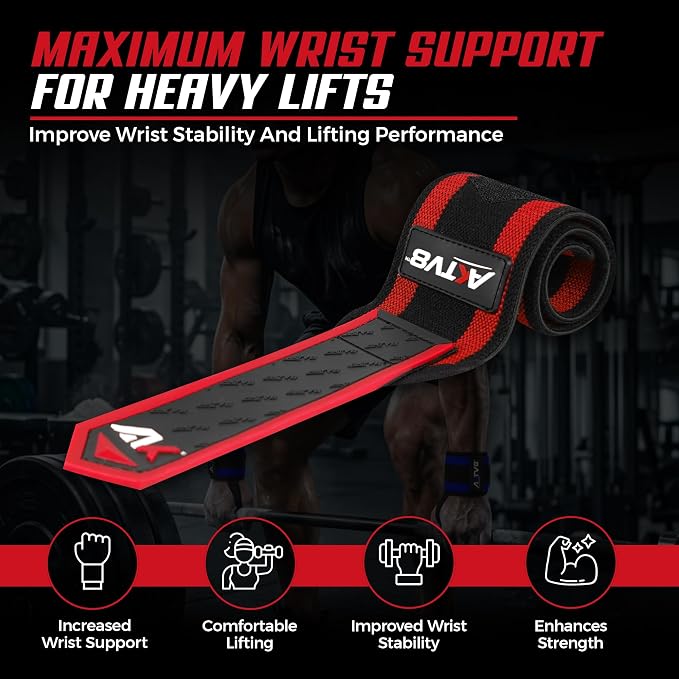 AKTV8 Wrist Wraps for Weightlifting, 18"&24" Heavy Duty Stiff Wrist Support | 3inch Wide Firm Elastic, Reinforced Thumb Loop, Built for Heavy Bench Press, Overhead Press, Powerlifting & Strength Training