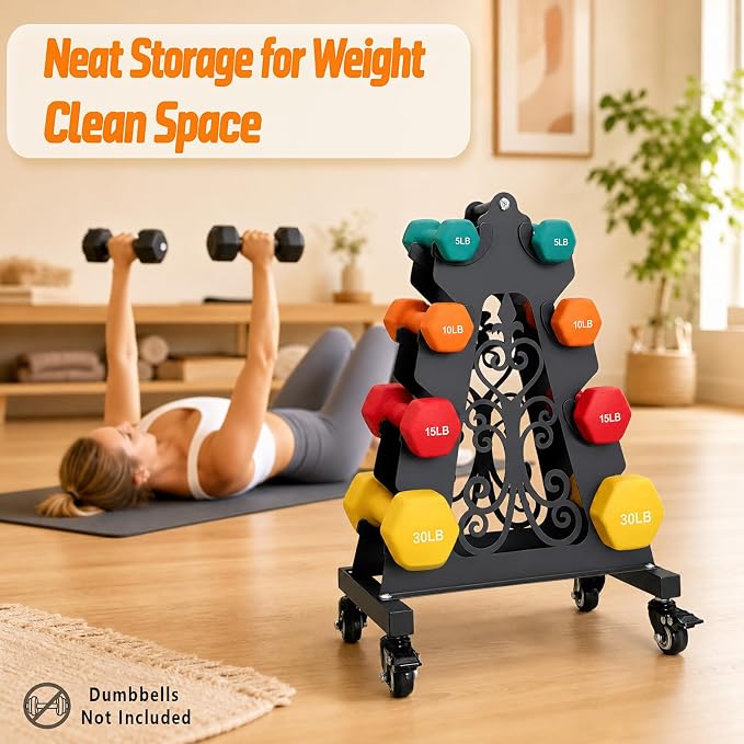 4-Tier Dumbbell Rack, A-Frame Portable Weight Storage Organizer with Wheels for Home Gym Storage Stand and Women's Dumbbell Set (Dumbbell Rack Only)