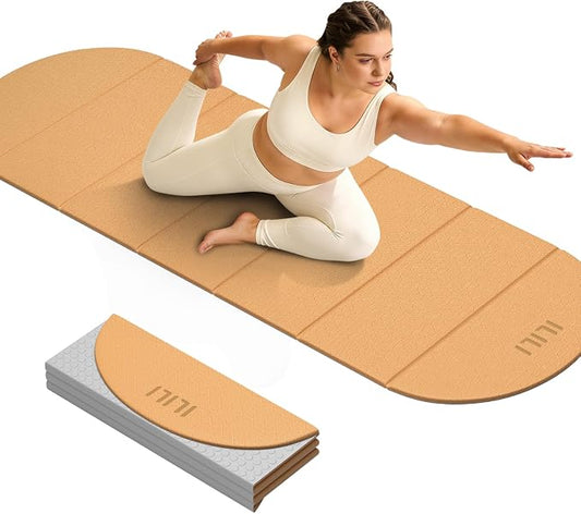 ILILI Foldable Yoga Mat-Semicircular, 10mm Thick, TPE Material, Extra Long 75"L x 26"W, Soft and Comfortable Folding Oval Mat 0.4 Inches, Easy to Carry and Store, 190*66cm Portable Multi-Functional Use for Yoga, Home Exercise & Outdoor