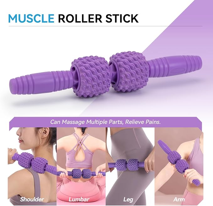 5 in 1 Foam Roller Set, High Density Patented Exercise Roller | Deep Tissue Massage Roller Stick, Massage Ball, Resistance Band for Pilates, Yoga, Whole Body Fitness Exercise, Purple
