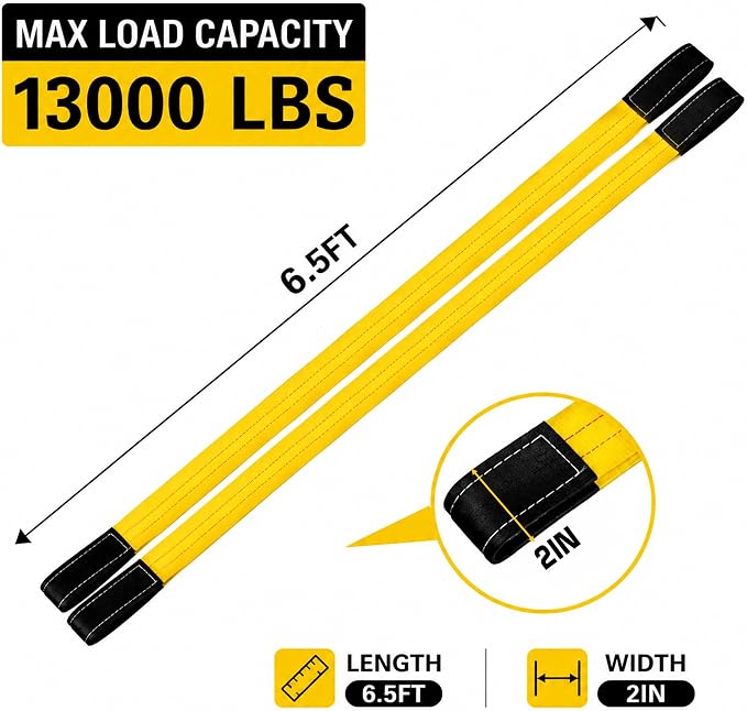 4-Pack 2" x6.5ft Lift Sling Web Straps Heavy Duty Polyester | 13,000lbs capacity. Feature abrasion resistant wear guard ends. Ideal for lifting furniture, appliances & heavy loads.