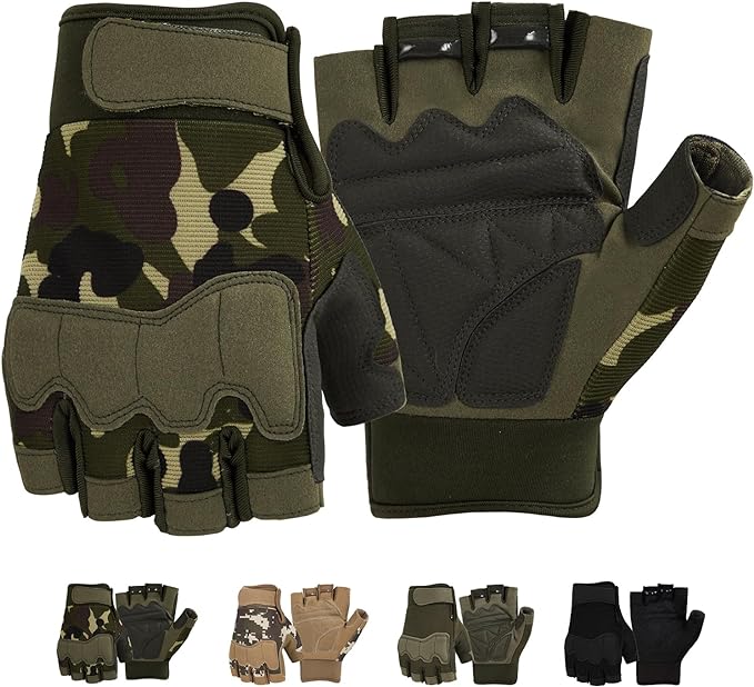 FIORETTO Fingerless Gloves for Men, Breathable Grip Palm Gloves for Motorcycle Riding, Driving, Cycling, Exercise, Workout, Climbing, Hiking and Outdoor Activities M210603