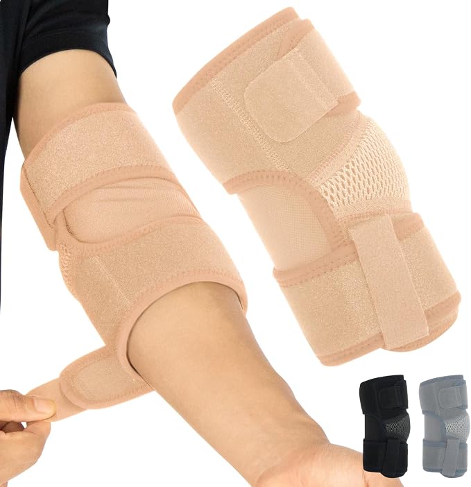 Vive Elbow Brace - Tennis Compression Sleeve - Wrap for Golfers, Bursitis | Left or Right Arm - Tendonitis Support Strap for Golf, Men and Women - Epicondylitis and Sports Recovery (Beige, Standard)