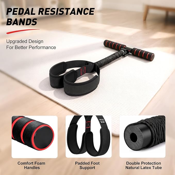 Resistance Bands with Handles Set, Leg/Core/ABS/Arm/Back/Hips Workout Equipment for Women, Portable Pedal Resistance Band & Figure 8 Resistance Bands, Exercise Bands for Pilates Yoga Stretching