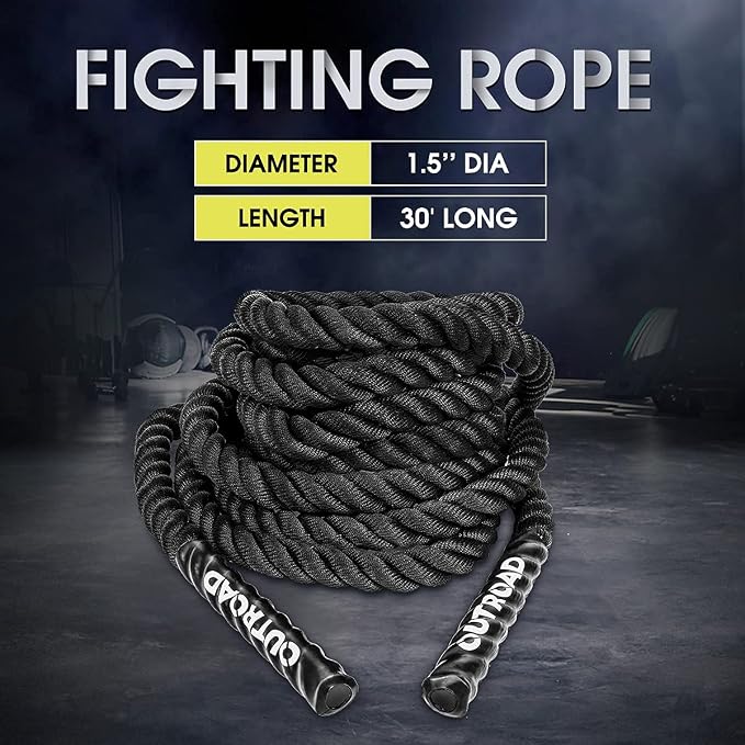 Max4out Battle Ropes 1.5 inch 30 ft - Polyester Workout Rope Heavy for Home Body Workouts Building Muscle, Black