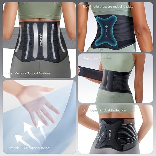 Ultra Thin Back Brace for Men and Women, Lower Back Support Belt with Adjustable Compression Straps, Breathable Lumbar Support Brace, Lightweight Waist Wrap for Work, Lifting, Gym (Black, Size XL)