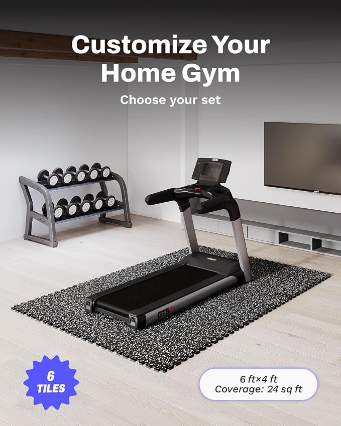 AIRHOP 0.79'' Extra-Thick 24 Sq Ft Rubber Top Gym Flooring for Home Gym | 6 Tiles, High Density EVA Foam, Waterproof & Non-Slip Rubber, Interlocking Puzzle Mats, Heavy Duty Floor Protection, 24"x24"