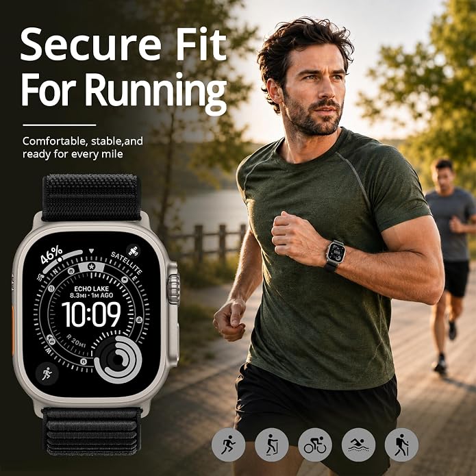 Nylon Loop Sport Band Compatible with Apple Watch Ultra 3 2 Band 49mm 46mm 45mm 44mm 42mm 41mm 40mm 38mm Women Men, Stretchy Strap Elastic Fabric Wristband for iWatch Series 11 10 SE 9 8 7 6 5 4 3 2 1