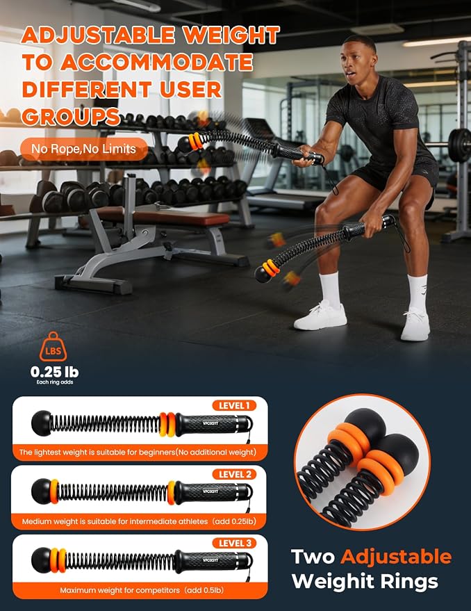 Cordless Battle Ropes 2 Pack Adjustable Weight Portable Ropeless Battle Ropes for Home Gym Full Body Workout with Non Slip Handle and Training Poster for HIIT Cardio Strength Training Men Women,Black