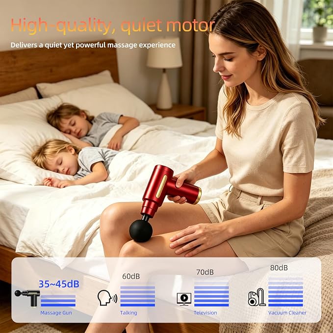 Massage Gun, Electric Massager, Suitable for Whole Body to Relieve Fatigue, Replaceable Massage Head Impact Massager, The Best Choice for Gift Giving (Red-720)