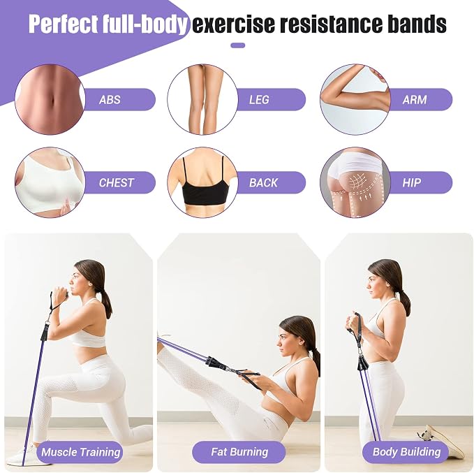 Resistance Bands with Handles for Women, 5 Level Exercise Bands | Workout Bands for Physical Therapy, Yoga, Pilates, Door Anchor, Storage Pouch, Training Poster