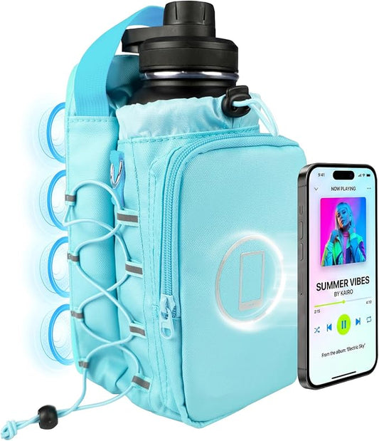 JACZZO Magnetic Gym Bag, Water Bottle Holder,Hands-Free Phone Mount,Gym Gifts for Women and Men (Blue)