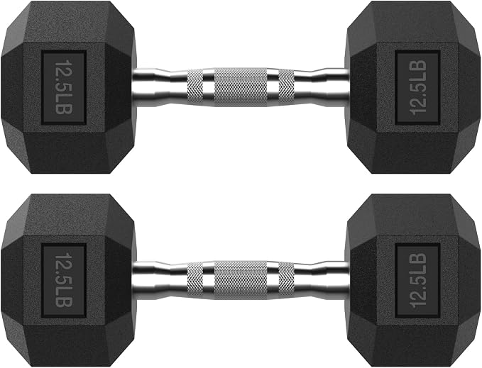 HANDBODE Rubber Encased Hex Dumbbell Pair, 2.5-65 lb | Non-Slip Handle Design for Secure & Comfortable Grip, Hand Weights for Strength Training, Fitness & Home Gym
