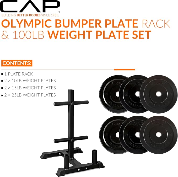 CAP 2-inch Olympic Bumper Plate Weight Set | 100-370 lbs | Multiple Colors | Storage Rack Optional
