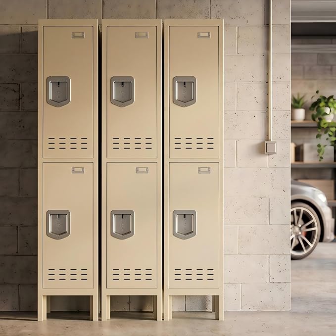 BUTISOW Metal Locker, Beige, 2 Door, 66.15" H x 11.8" W x 11.8" D