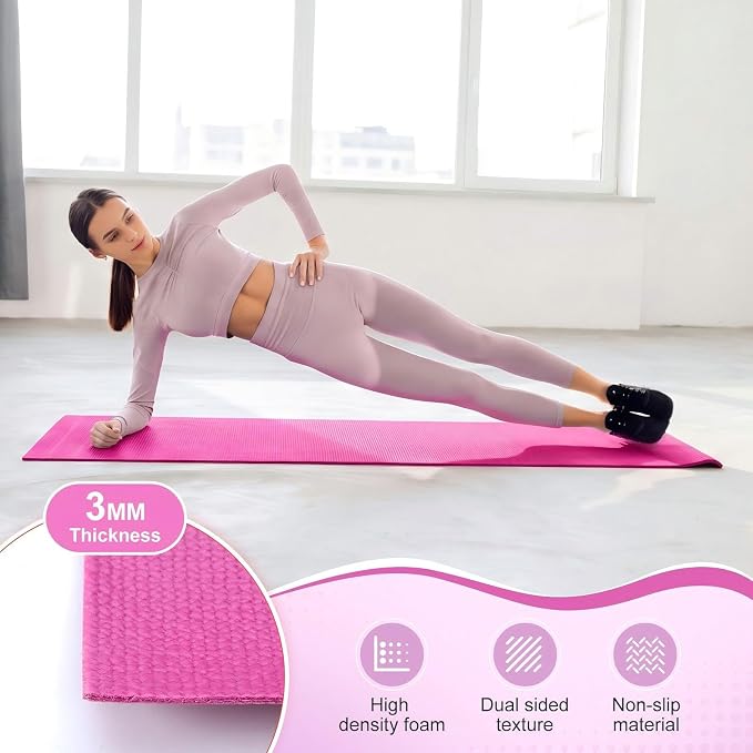 Funtery 3 mm Thin Yoga Mats Bulk, 68 x 24 Inches Lightweight PVC Exercise Mats Non Slip Workout Fitness Pads for Yoga Pilates Stretching Classes Gym Home Studio
