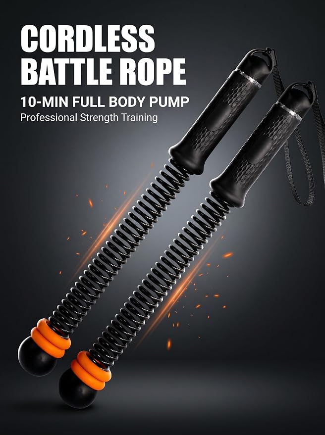 Weighted Ropeless Battle Ropes, Adjustable Resistance Cordless Exercise Rope with Non-Slip Handles, Low Noise Portable Workout Rope for Home Gym HIIT Training (Black)