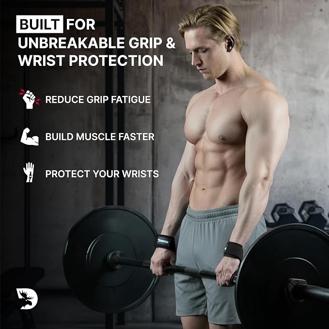 DMoose Fitness Lifting Straps 24" (Pair) - 5mm Padded Durable Wrist Straps for Weightlifting & Powerlifting - Cotton Lifting Strap with Silicone Grip for Men & Women - Deadlift Strap for Gym Workout