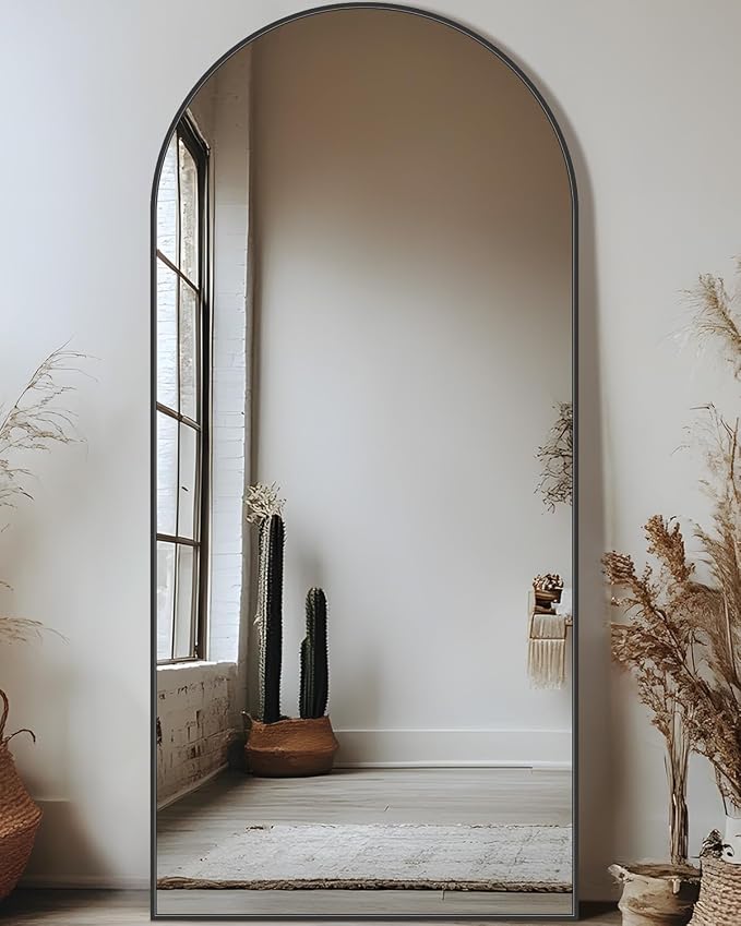 Full Length Mirror, Arched Floor Mirror Freestanding, Floor Standing Full Body Mirror with Stand for Bedroom, Hanging Mounted for Living Room Cloakroom