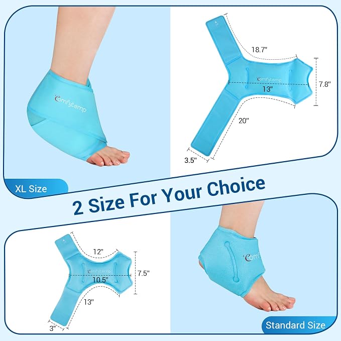 Comfytemp XL Ankle Foot Ice Pack Wrap, Heel Pain Gout Relief for Feet, 2pcs | XL Ice Packs for Injuries, Plantar Fasciitis Relief, Foot Health, Achilles Tendonitis, FSA Eligible HSA, Men Women Gift, Blue